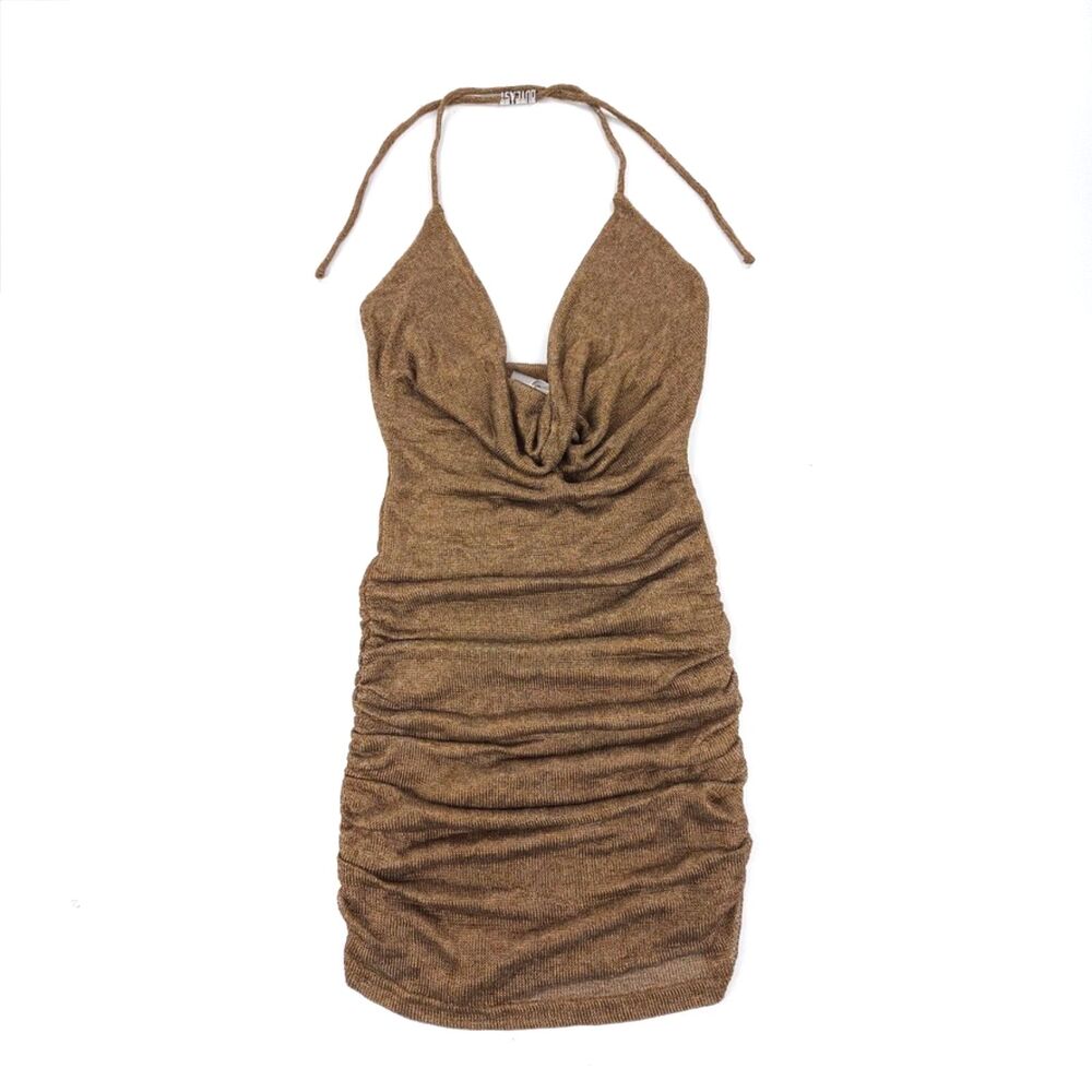 NWT Outcast Ursa Mini Dress Bronze Metallic 90s Y2k Resort Baddie Festival Club